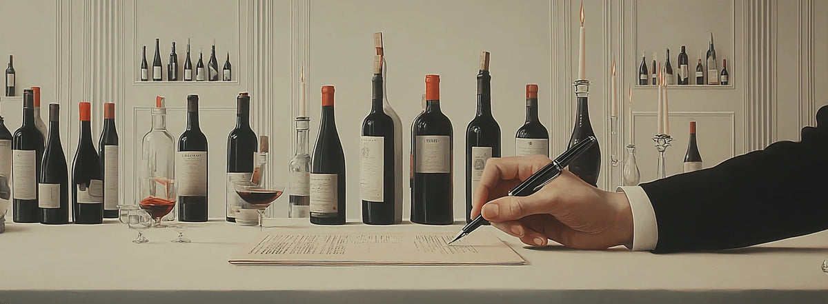 illustrazione artistica della creazione di una carta vini da parte di un sommellier